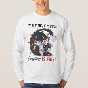 It's Fine I'm Fine Meme Cat in Christmas Lights T-Shirt