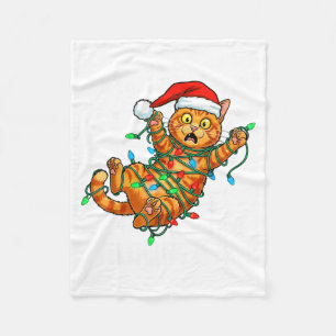 It's Fine I'm Fine Orange Cat Christmas Light Funn Fleece Blanket