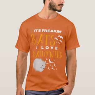 It's Freakin Bats I Love Halloween Moon Bat T-Shirt