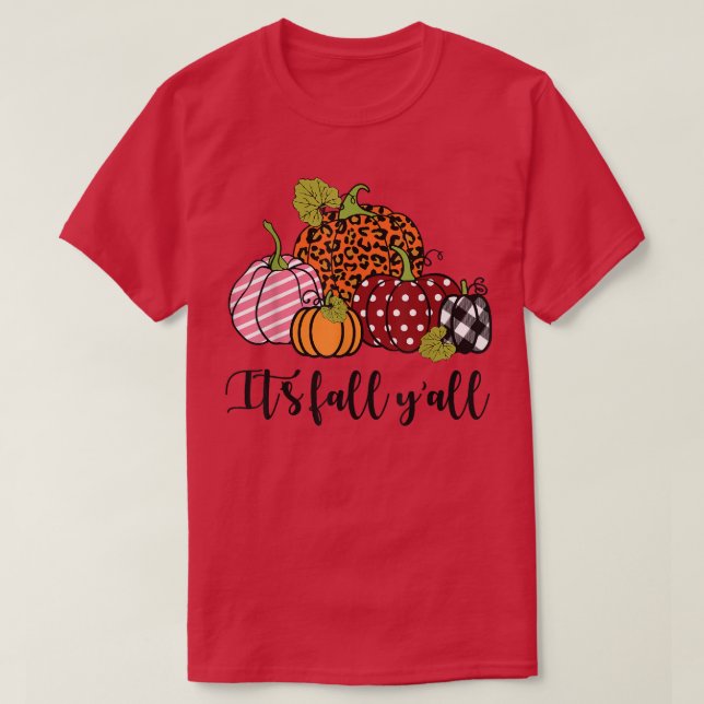Its Full Yall Happy Fall Autumn Leopard Pumpkin Co T-Shirt (Design Front)