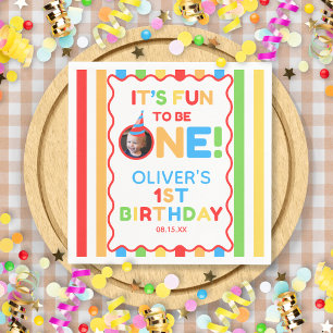 Its Fun To Be One 1st Birthday Photo Colourful Nap Napkin