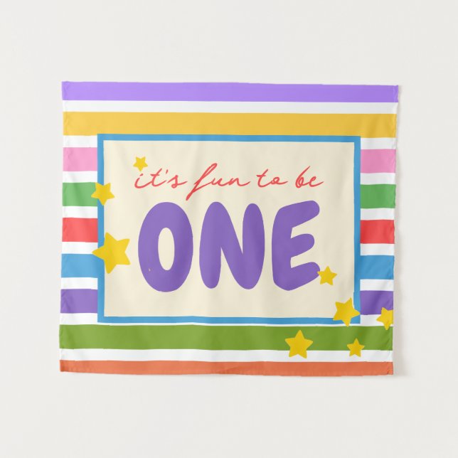 it's fun to be one birthday rainbow tapestry (Front (Horizontal))