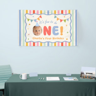 It's Fun To Be One Colorful Stripe Birthday Banner