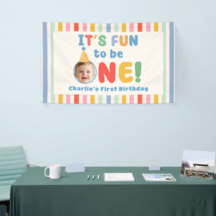 It's Fun To Be One Colorful Stripe Birthday Banner