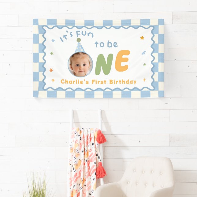 It's Fun To Be One Colourful 1st Birthday Banner (Insitu)