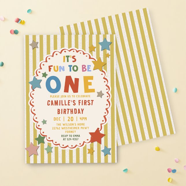 It's Fun to Be One Colourful 1st Birthday Invitation (Creator Uploaded)