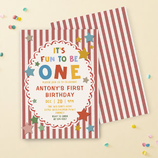 It's Fun to Be One Colourful 1st Birthday Invitation