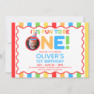 Its Fun To Be One Colourful 1st Birthday Photo Invitation
