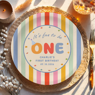 It's Fun To Be One Colourful Birthday Paper Plates