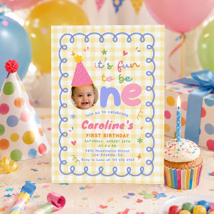 Its Fun To Be One Colourful Birthday Photo Invitation