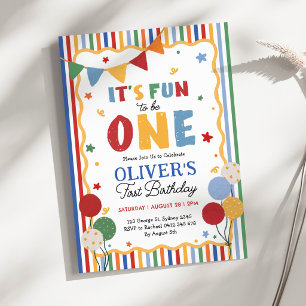 It's Fun to Be One: Colourful BoyFirst Birthday In Invitation