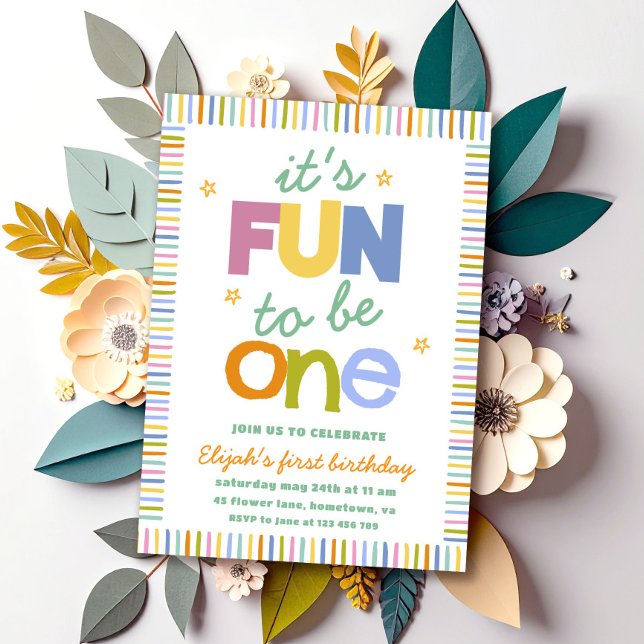 It's Fun To Be One Colourful First Birthday Party Invitation (Creator Uploaded)