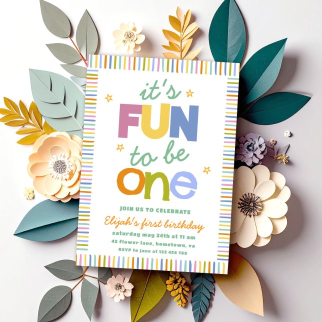 It's Fun To Be One Colourful First Birthday Party Invitation (Creator Uploaded)