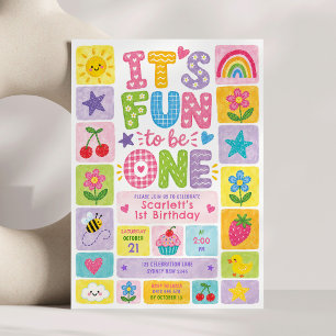 It's Fun to Be One: Colourful Girl 1st Birthday Invitation