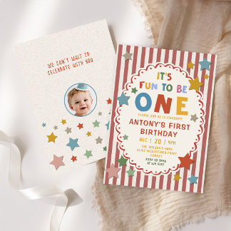 It's Fun to Be One Colourful Photo 1st Birthday In Invitation