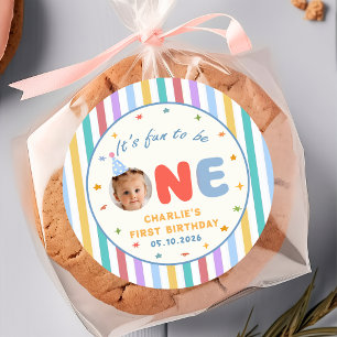 It's Fun To Be One Colourful Photo Birthday Sticke Classic Round Sticker