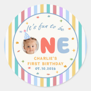 It's Fun To Be One Colourful Photo Birthday Sticke Classic Round Sticker