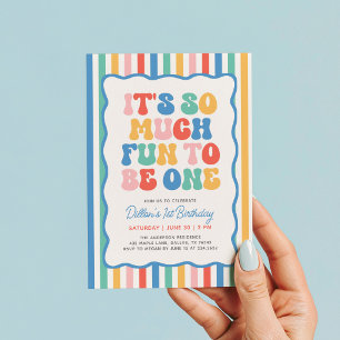 It's Fun to Be One Colourful Stripes 1st Birthday Invitation