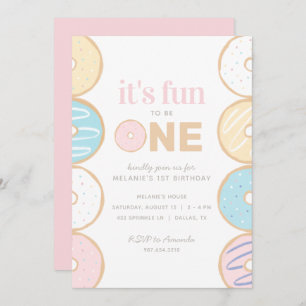 It's Fun to be One Doughnut First Birthday Party Invitation