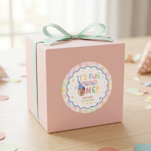 It's Fun to be One Gingham Birthday Party Sticker