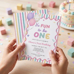 It's Fun To Be One Girl 1st Birthday Invitation