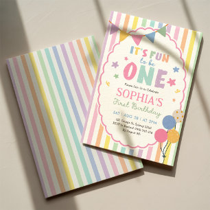 It's Fun To Be One Pastel Stripes 1st Birthday Invitation