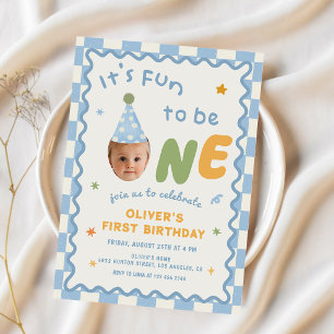 Its Fun To Be One Photo Boy 1st Birthday Invitation