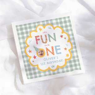 Its Fun To Be One Photo Colourful 1st Birthday Napkin