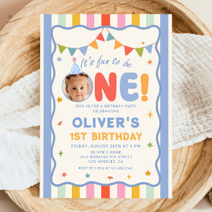 Its Fun To Be One Photo Stripes 1st Birthday Invitation