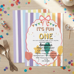 It's Fun to Be One Rainbow Stripes 1st Birthday Invitation