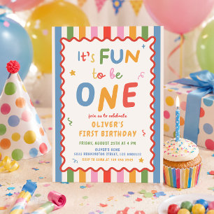 Its Fun To Be One Stripes 1st Birthday Invitation