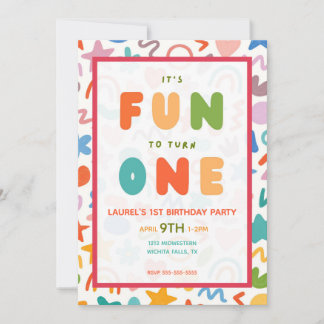 IT'S FUN TO TURN ONE SQUIGGLE FIRST BIRTHDAY INVITATION