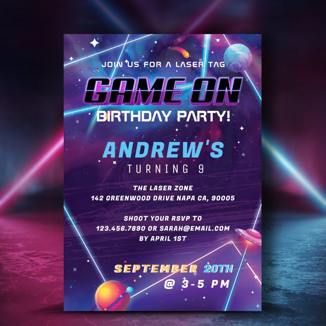 It's Game On Colorful Laser Tag Galaxy Birthday Invitation (Creator Uploaded)