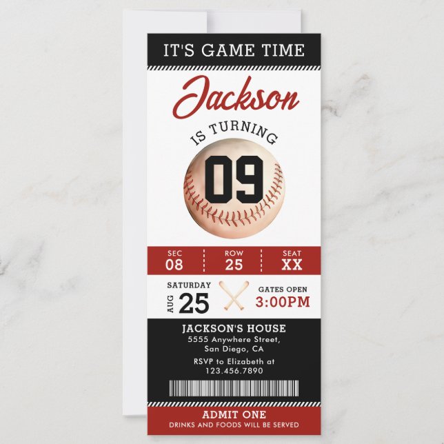 It's Game Time Baseball Birthday Party Invitation (Front)