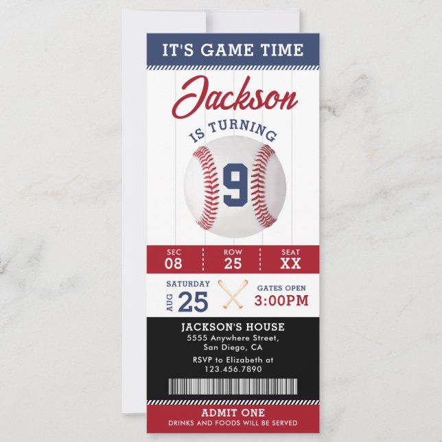 It's Game Time Baseball Birthday Party Invitation (Front)