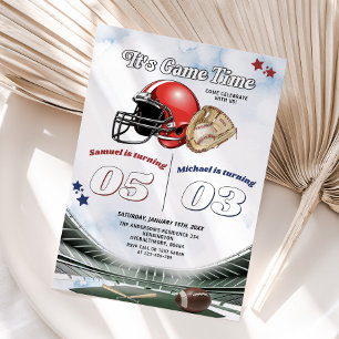 It's Game Time Football & Baseball Joint Birthday Invitation