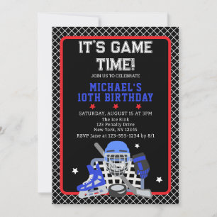 IT'S GAME TIME HOCKEY BIRTHDAY  INVITATION