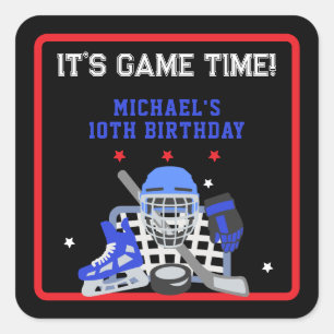 IT'S GAME TIME HOCKEY BIRTHDAY  SQUARE STICKER