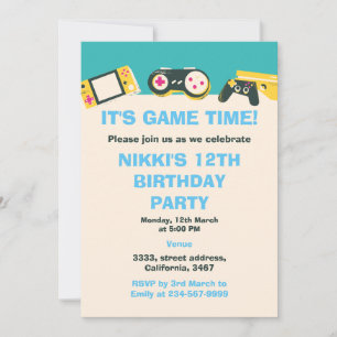Its Game Time Kids Personalised Gaming Birthday Invitation