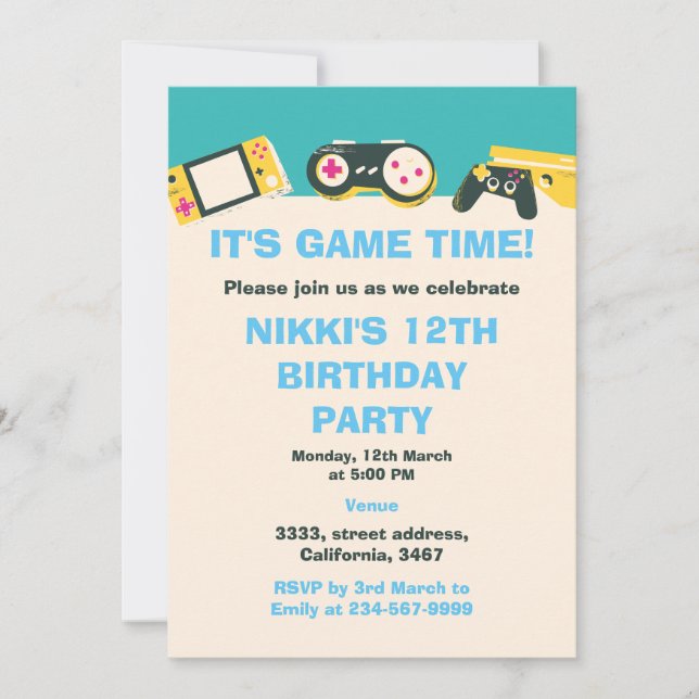 Its Game Time Kids Personalised Gaming Birthday  Invitation (Front)
