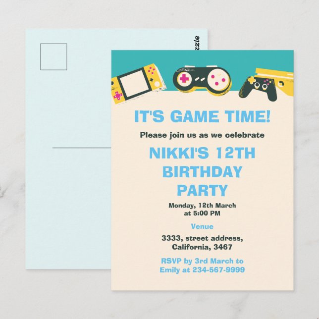 Its Game Time Kids Personalised Gaming Birthday  Postcard (Front/Back)