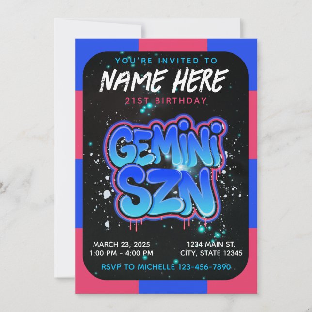 It's Gemini Season Zodiac Birthday Invitation (Front)