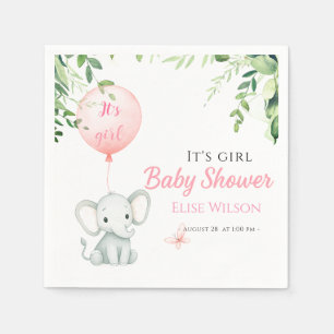 It's girl! Cute little elephant baby with balloon Napkin