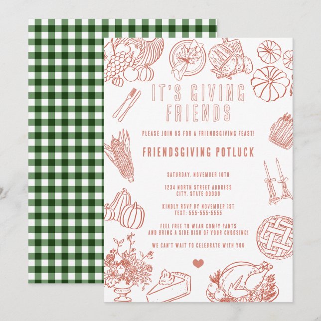 It's Giving Friends Casual Friendsgiving Potluck Invitation (Front/Back)