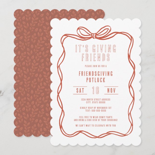 It's Giving Friends Friendsgiving Coquette Bow Invitation (Front/Back)