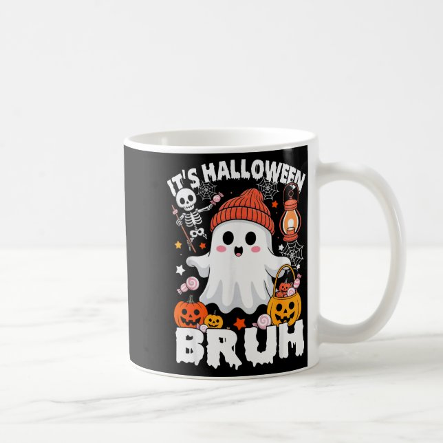 Its Halloween Bruh Boo Ghost Pumpkin Costume Boys  Coffee Mug (Right)