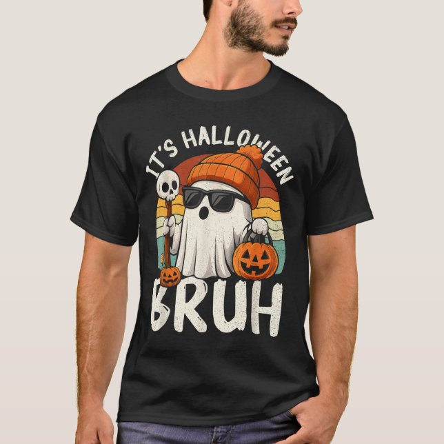 It's Halloween Bruh Boo Ghost Pumpkin Costume Boys T-Shirt (Front)