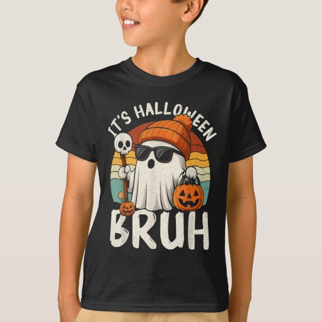 It's Halloween Bruh Boo Ghost Pumpkin Costume Boys T-Shirt (Front)