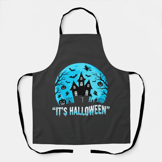 It's Halloween Haunted House Bat Design Apron (Front)