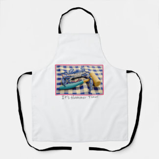 It's Hammer Time Blue Crab with Hammer on Gingham  Apron